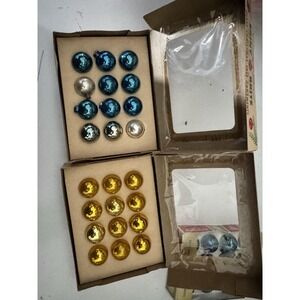 Vintage Shiny Brite Multicolor Miniature Christmas Tree Ornaments 24 Tan Box